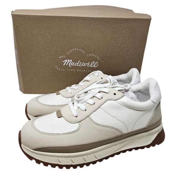 NEW Madewell 8.5 Kickoff Trainer Sneakers Neutral Casual Comfort Leather Minimal - Picture 1 of 6